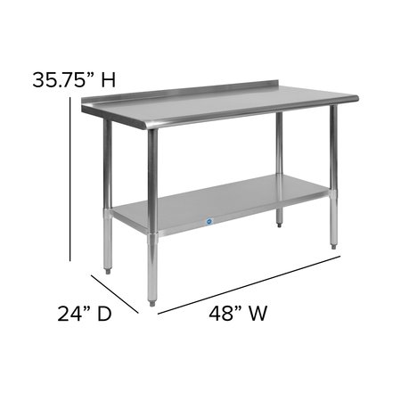 Flash Furniture 48"W Stainless 18 Gauge Work Table - Undershelf NH-WT-2448BSP-GG